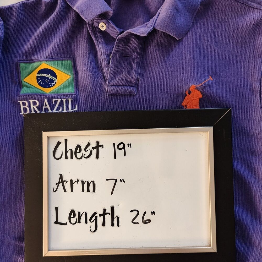 Polo Ralph Lauren Brazil Rugby Polo Shirt Men Medium Purple Big Pony 3 Flag Logo - Picture 7 of 7